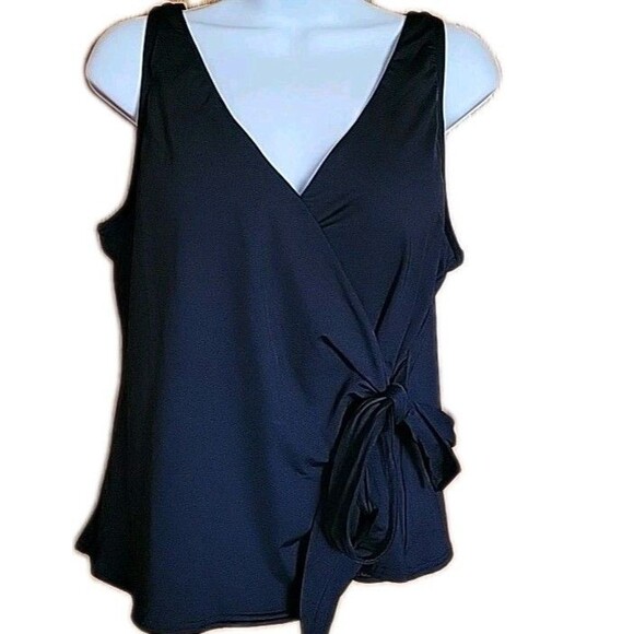 Lands' End Women's 18D Black Tankini Top Swim XL Side Tie Solid V-Neck S1029 - Picture 1 of 9